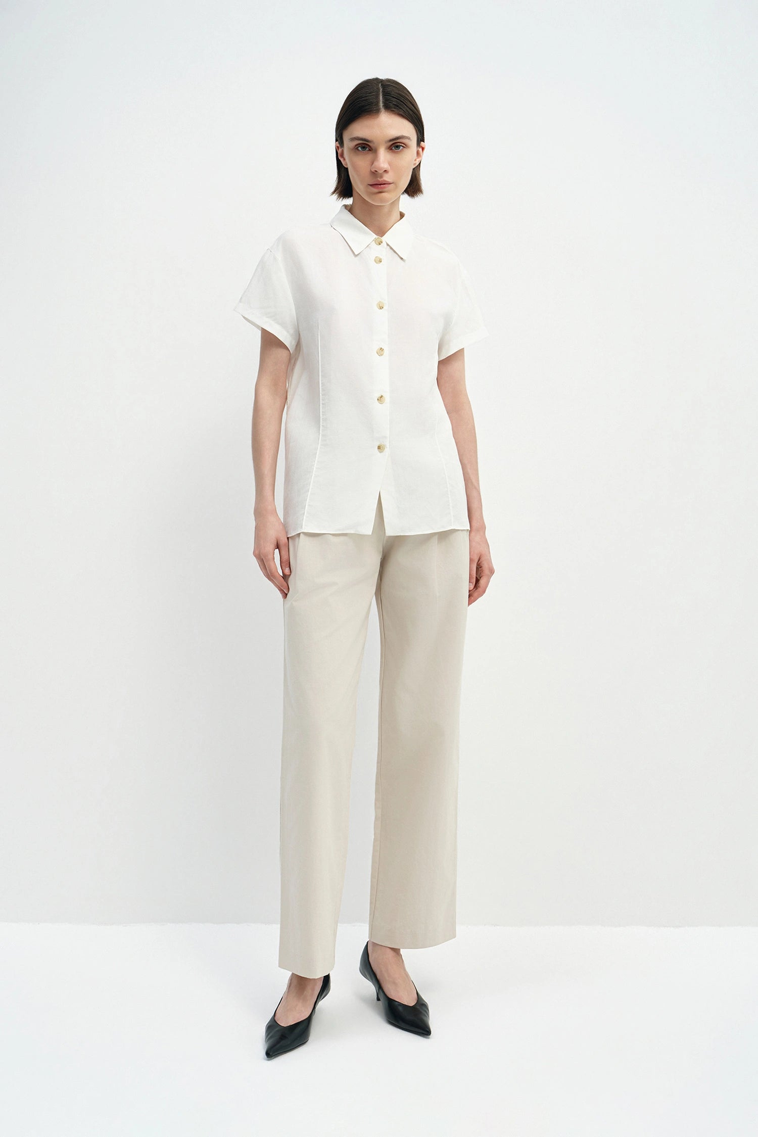 Avène Double Pleat Cotton Pant Stone