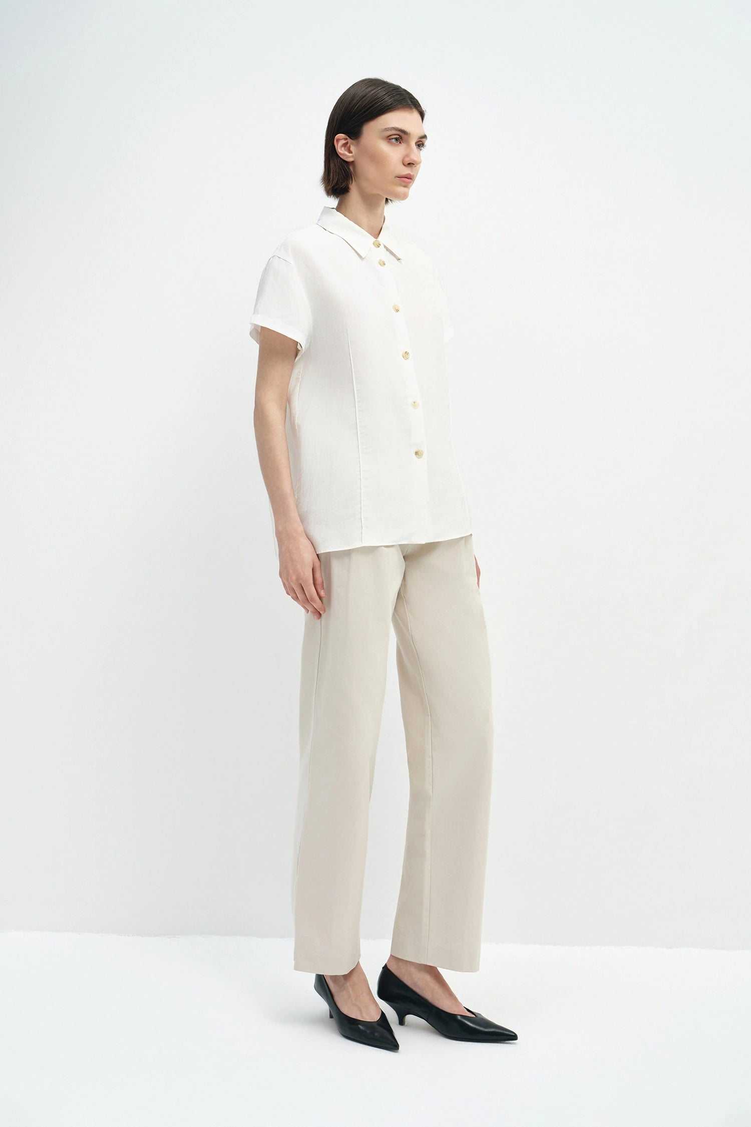 Avène Double Pleat Cotton Pant Stone