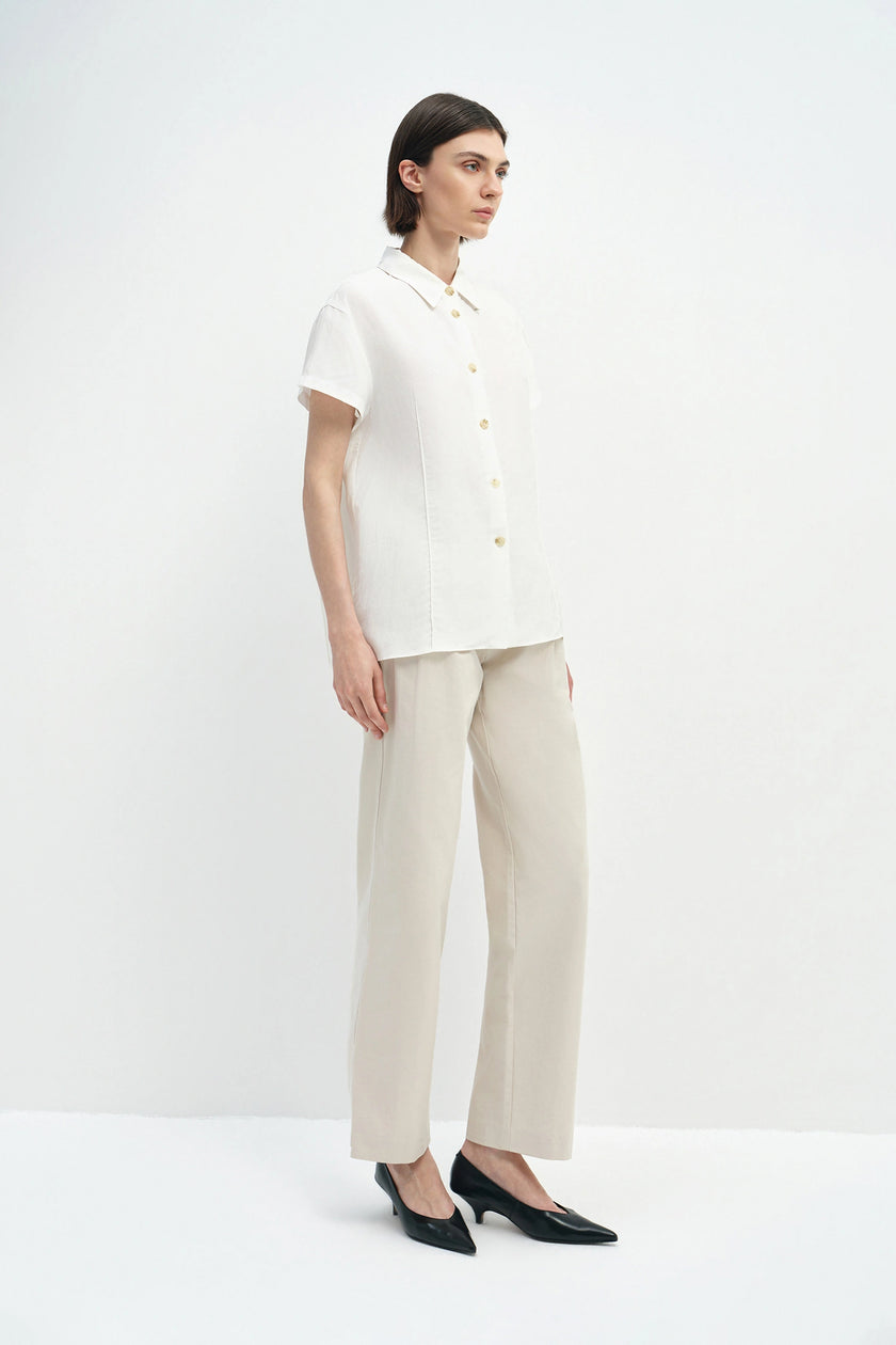 Avène Double Pleat Cotton Pant Stone