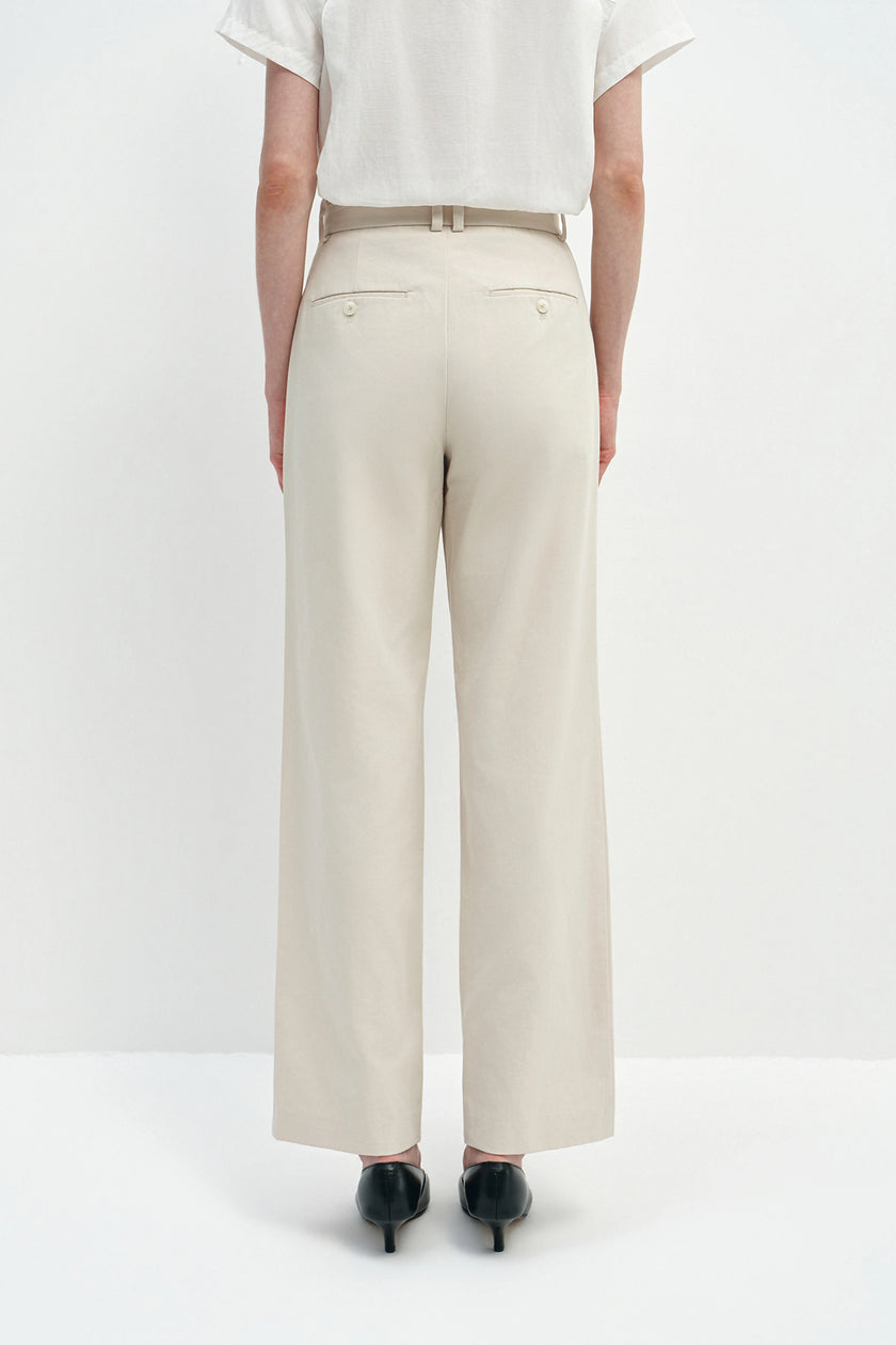 Avène Double Pleat Cotton Pant Stone