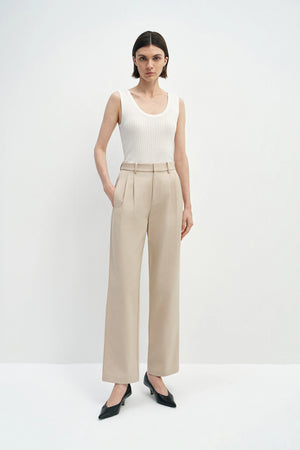 Elowen Pleat Front Twill Pant Sand