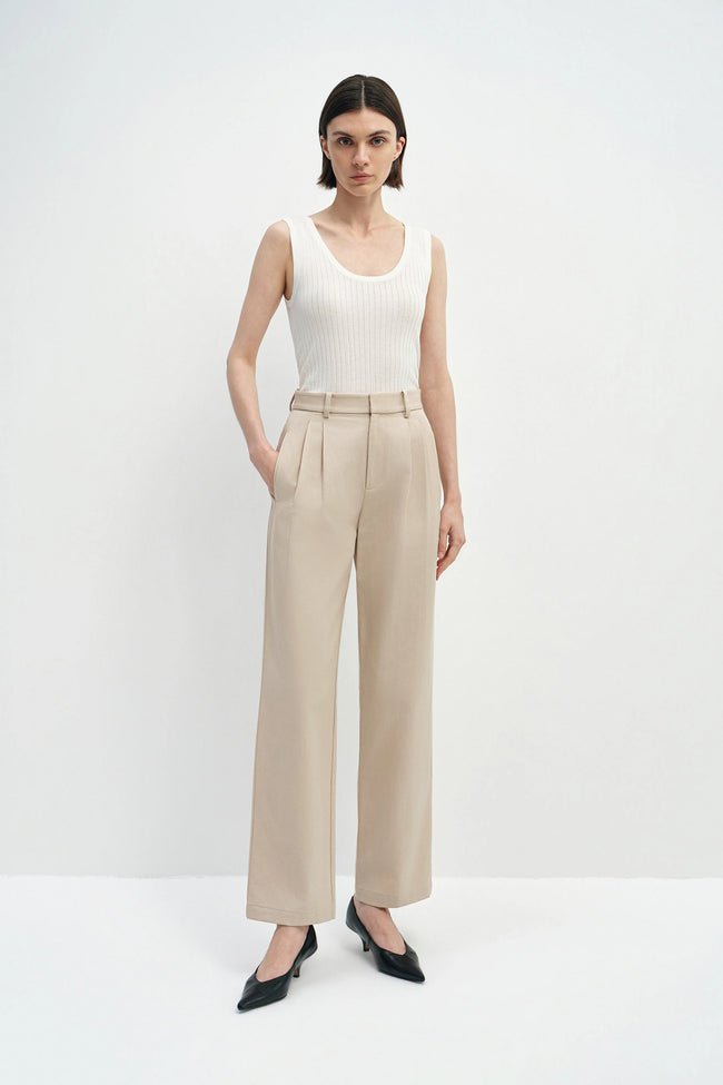 Elowen Pleat Front Twill Pant Sand