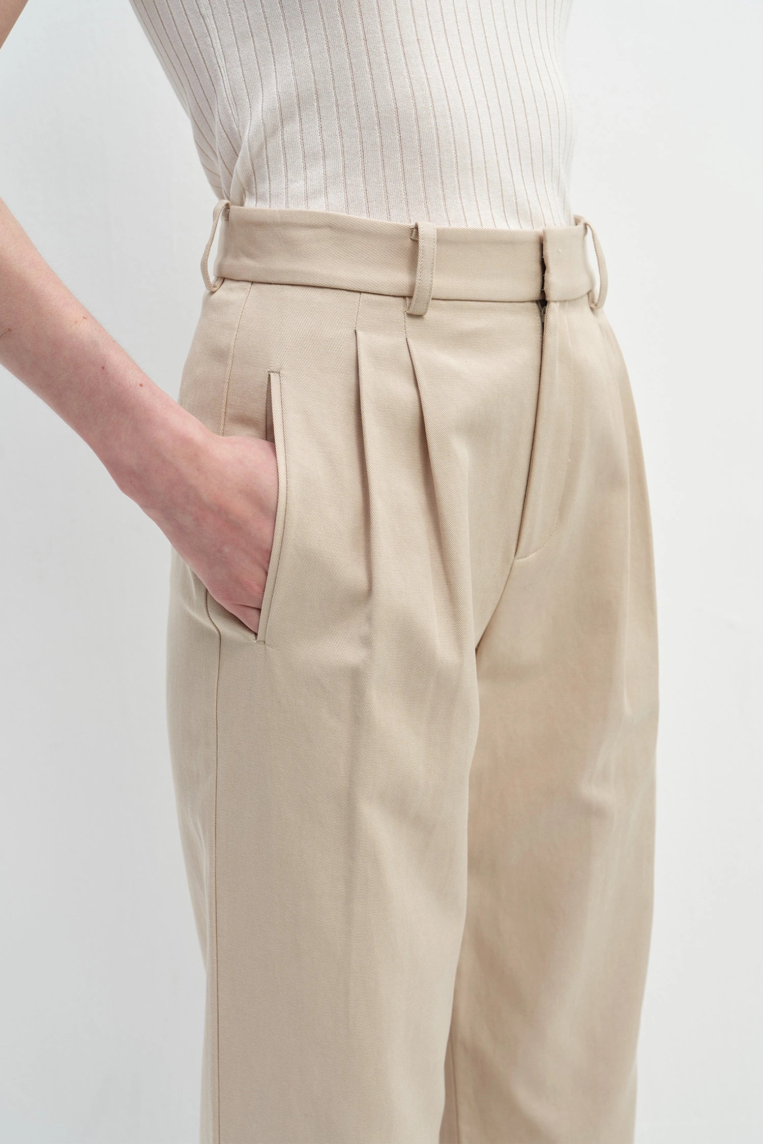 Elowen Pleat Front Twill Pant Sand