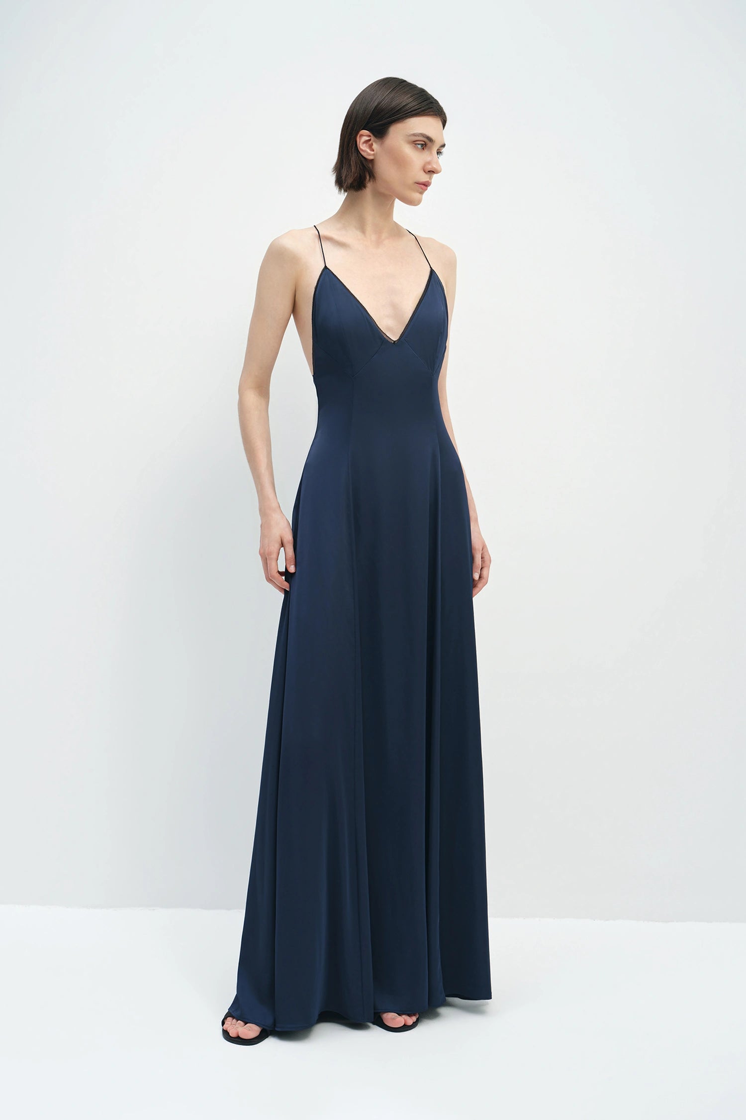 Amélie V-Cami Satin Dress Estate Blue