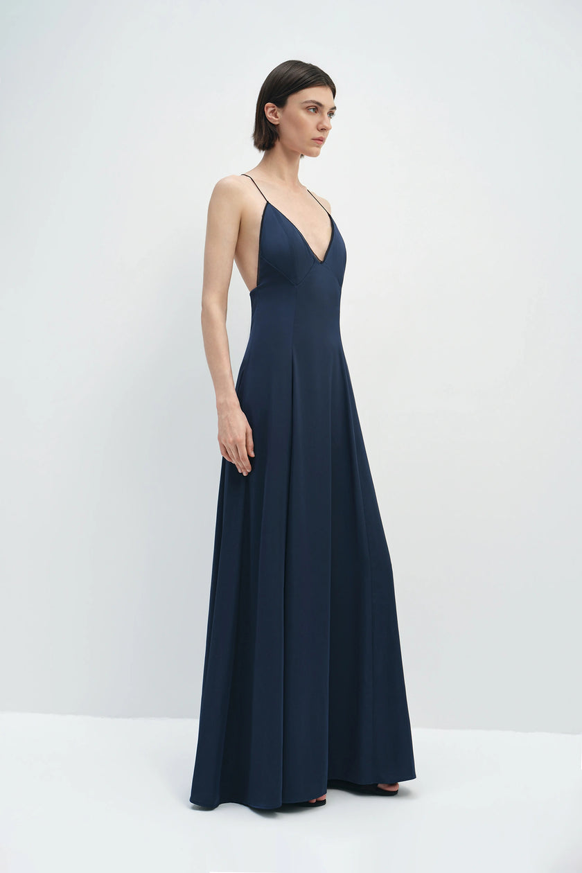 Amélie V-Cami Satin Dress Estate Blue