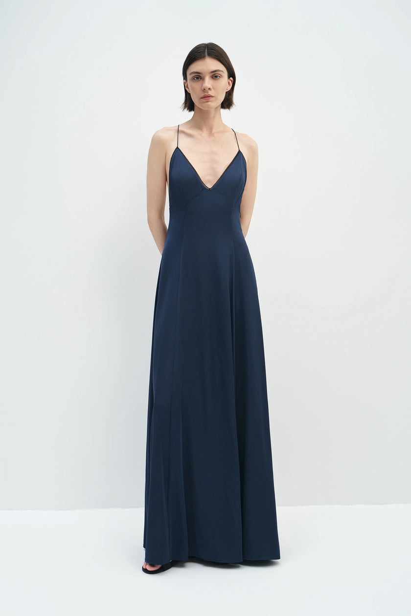 Amélie V-Cami Satin Dress Estate Blue