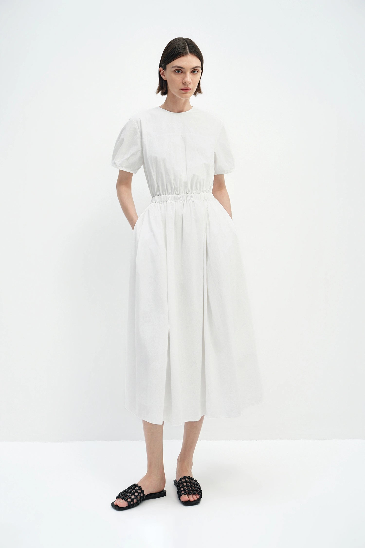 Brienne Elastic Waist Dress White