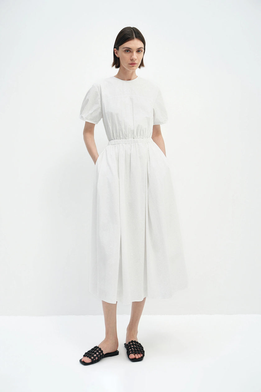 Brienne Elastic Waist Dress White
