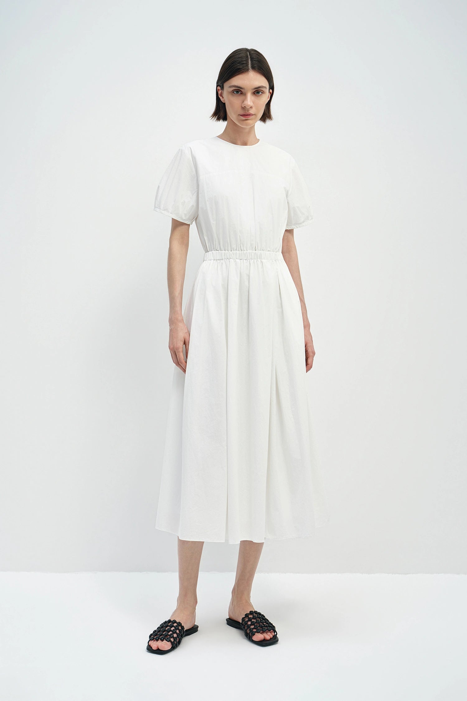 Brienne Elastic Waist Dress White
