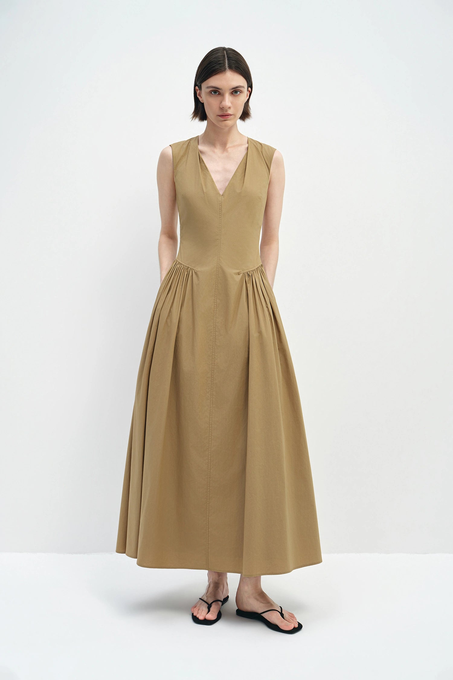 Talia Side Gathered Dress Khaki