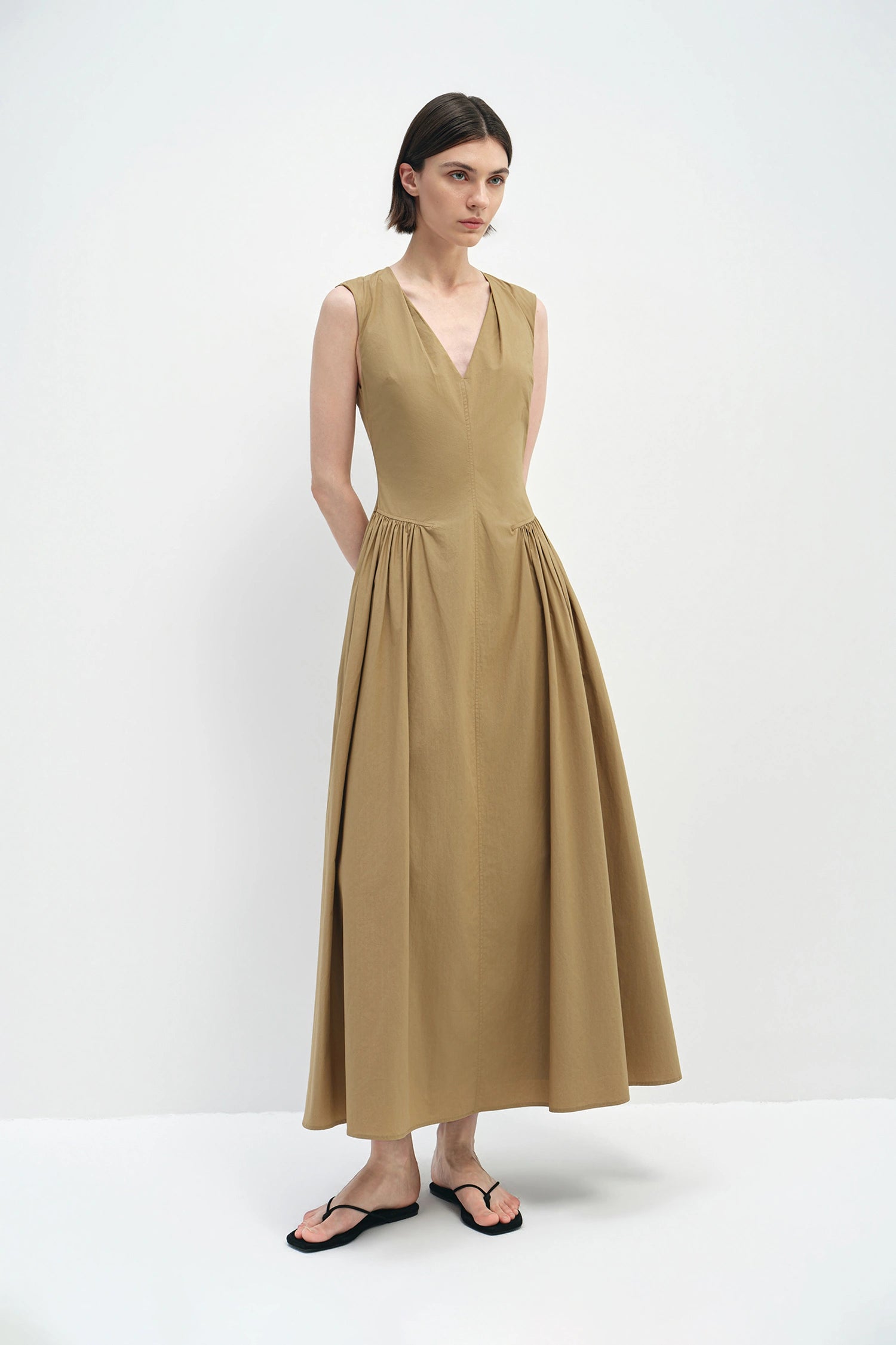 Talia Side Gathered Dress Khaki