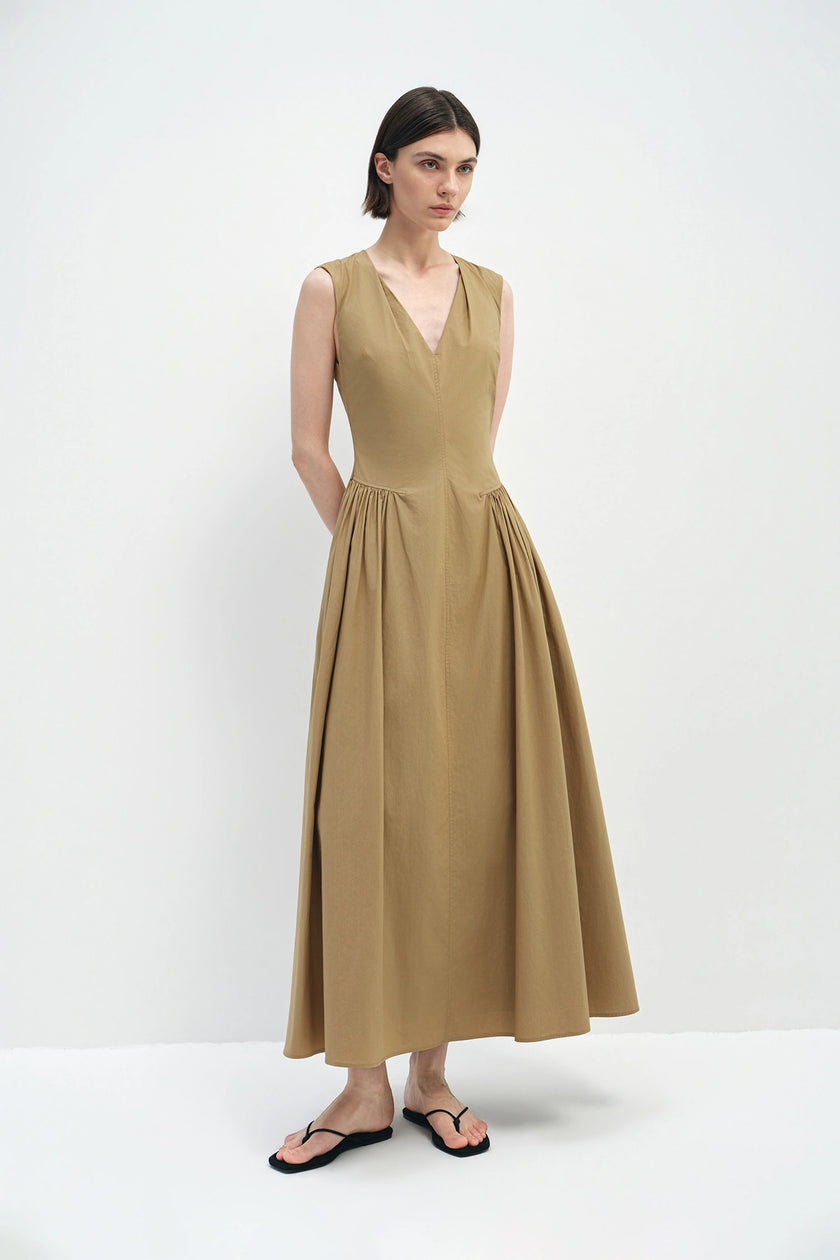 Talia Side Gathered Dress Khaki