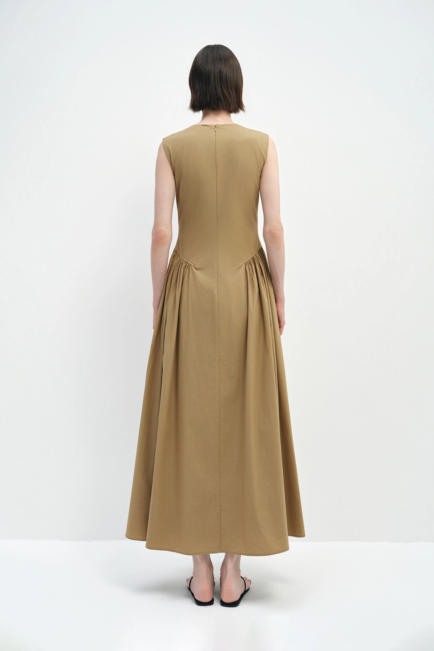 Talia Side Gathered Dress Khaki