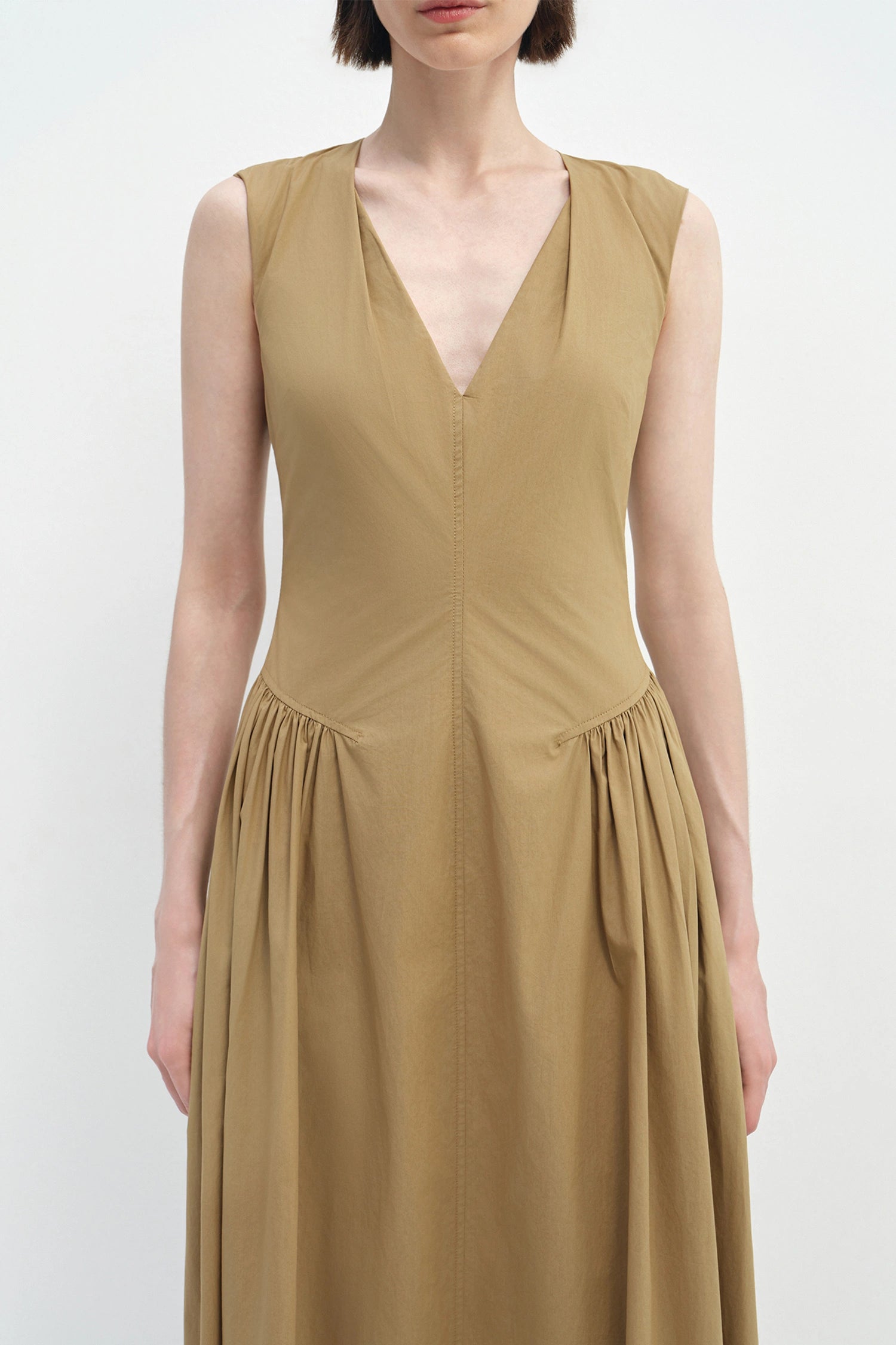 Talia Side Gathered Dress Khaki