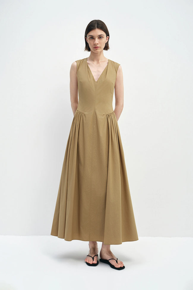 Talia Side Gathered Dress Khaki