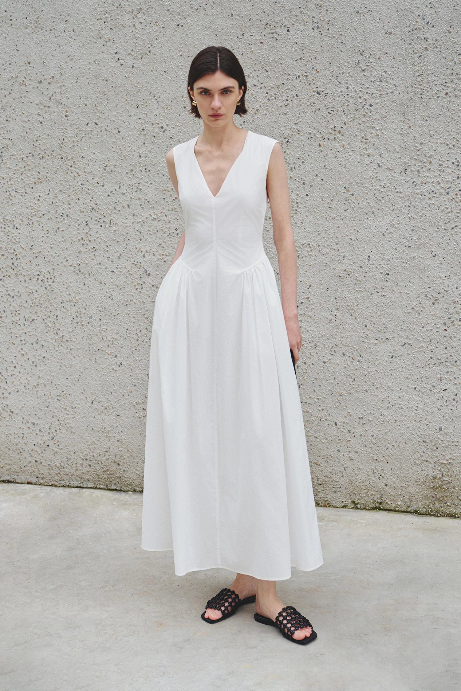 Talia Side Gathered Dress White