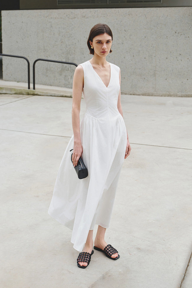 Talia Side Gathered Dress White