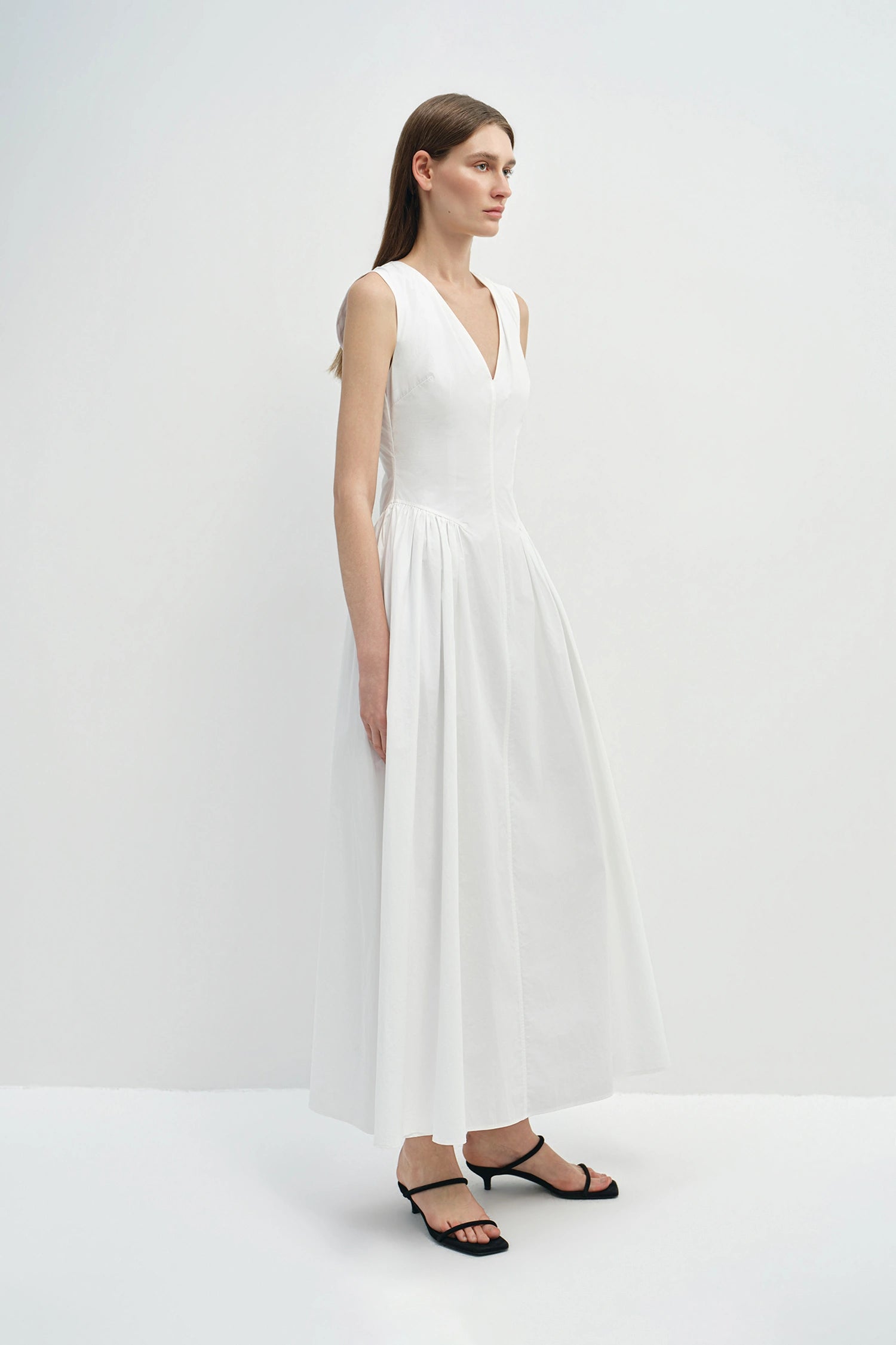 Talia Side Gathered Dress White