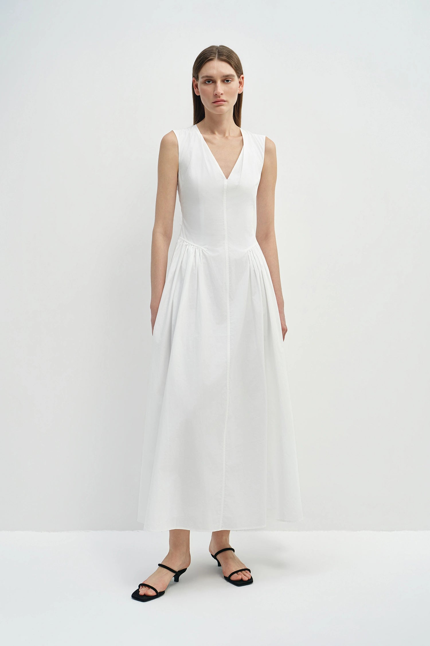 Talia Side Gathered Dress White