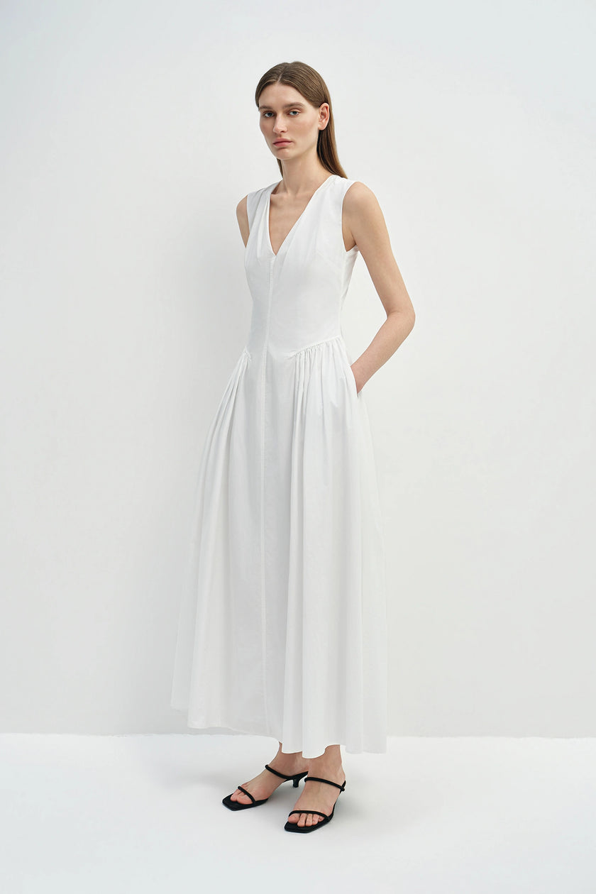 Talia Side Gathered Dress White