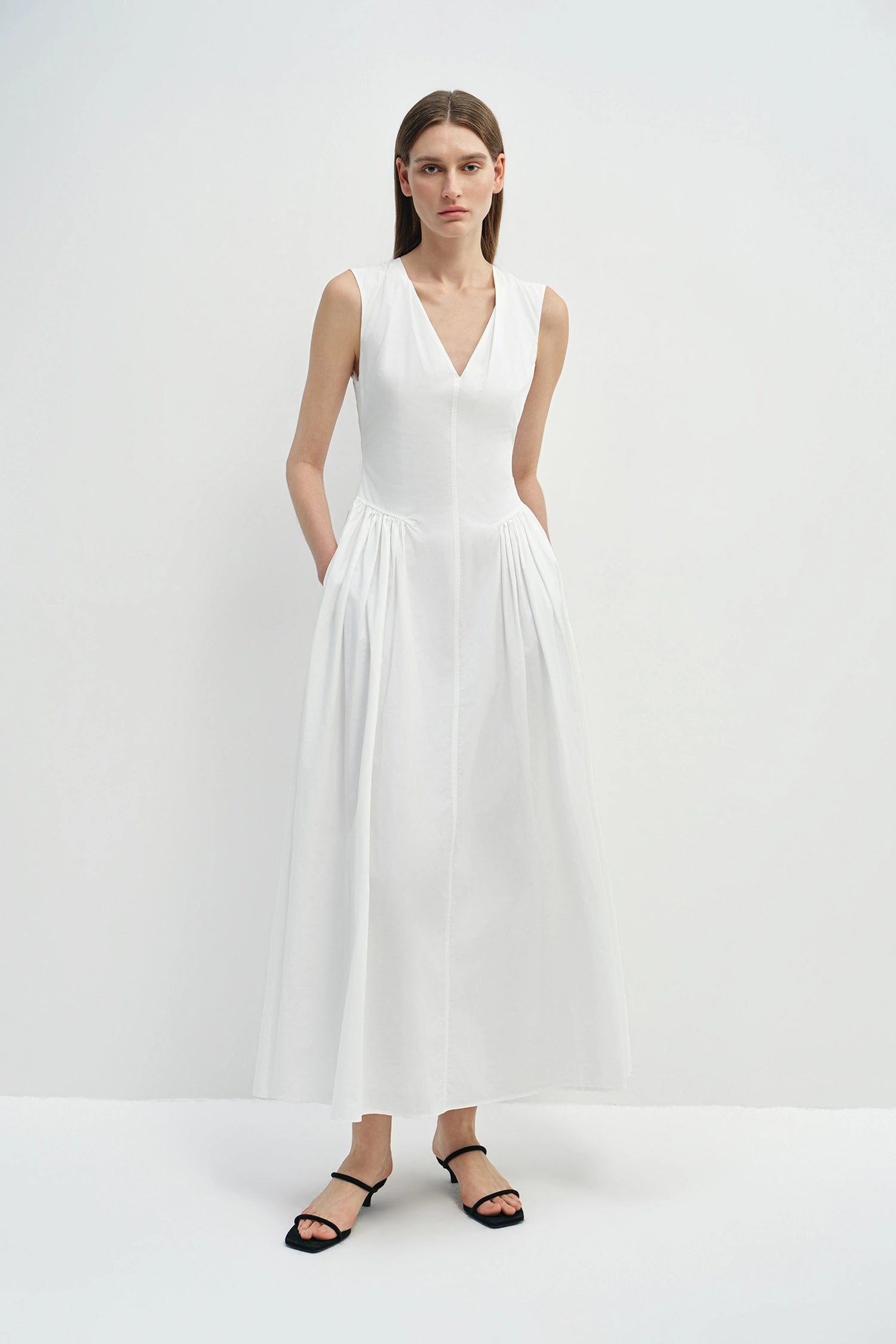 Talia Side Gathered Dress White