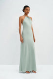 Faye Pleated Neck Satin Dress Sage