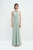 Faye Pleated Neck Satin Dress Sage