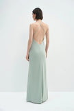 Faye Pleated Neck Satin Dress Sage