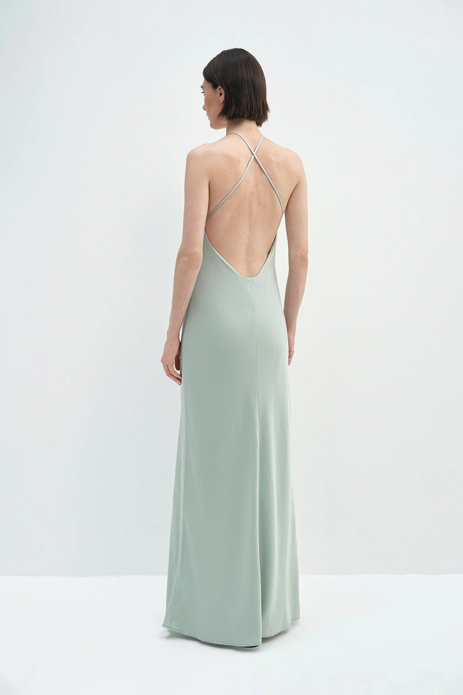 Faye Pleated Neck Satin Dress Sage