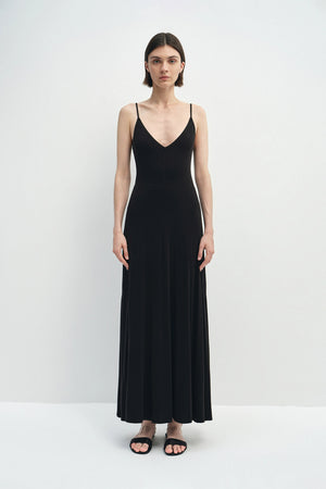 Solène V-neck Fluid Jersey Dress Black