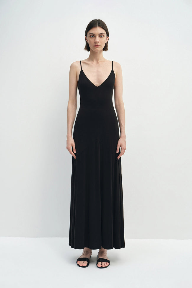 Solène V-neck Fluid Jersey Dress Black