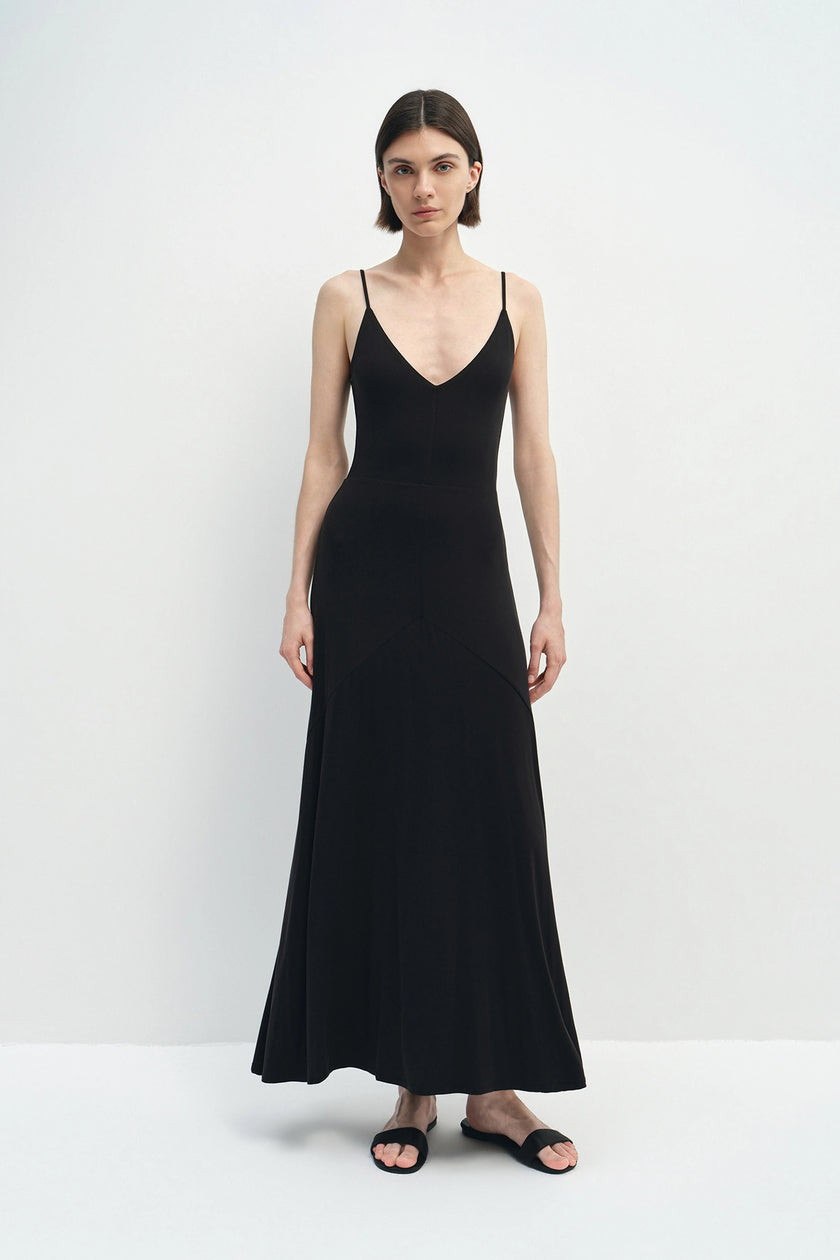 Solène V-neck Fluid Jersey Dress Black