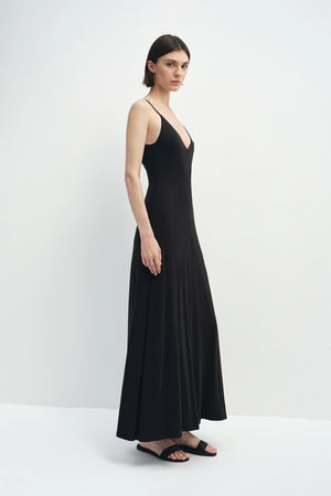 Solène V-neck Fluid Jersey Dress Black