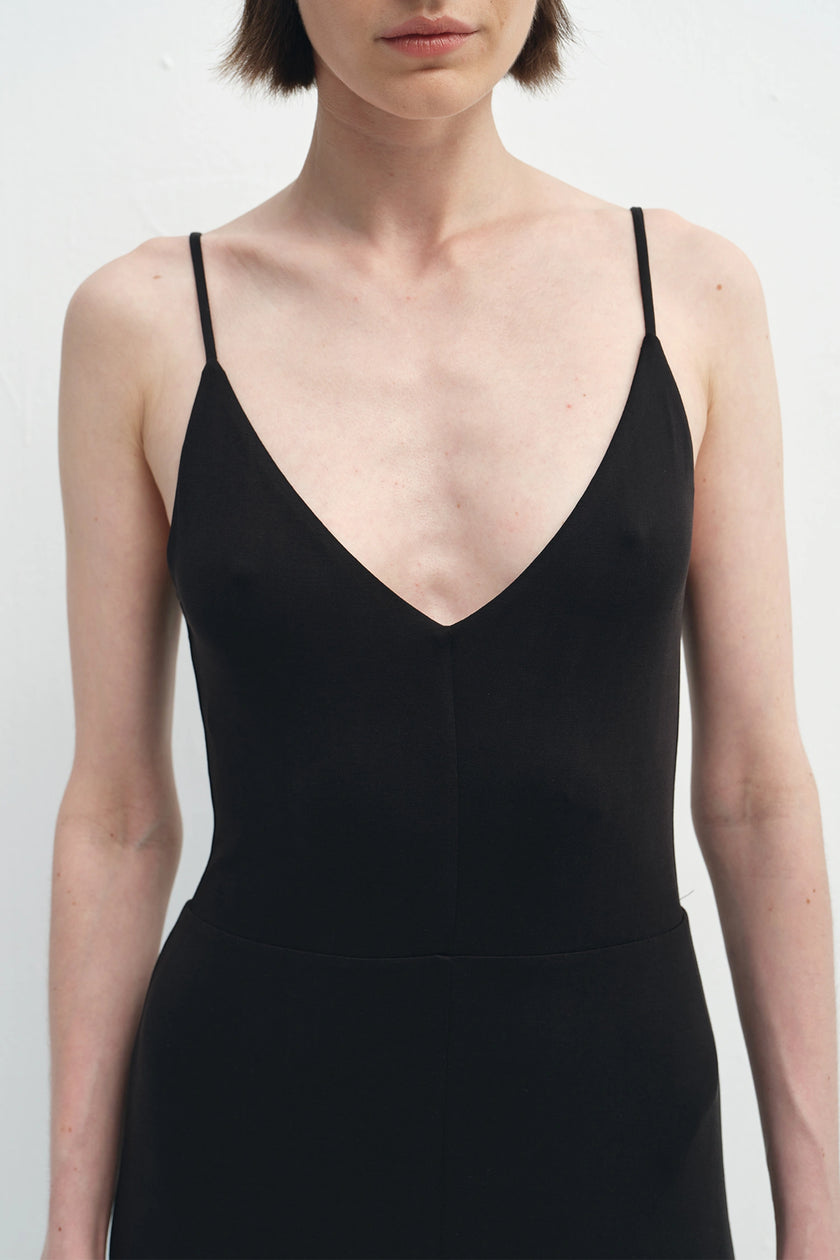 Solène V-neck Fluid Jersey Dress Black
