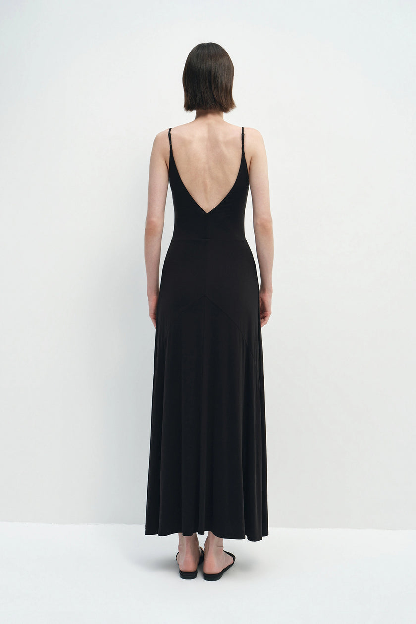 Solène V-neck Fluid Jersey Dress Black