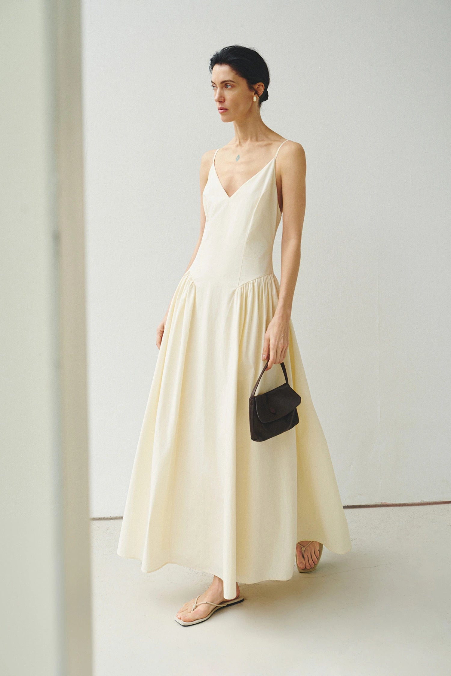 Isola Side Shirred Cami Dress Egret