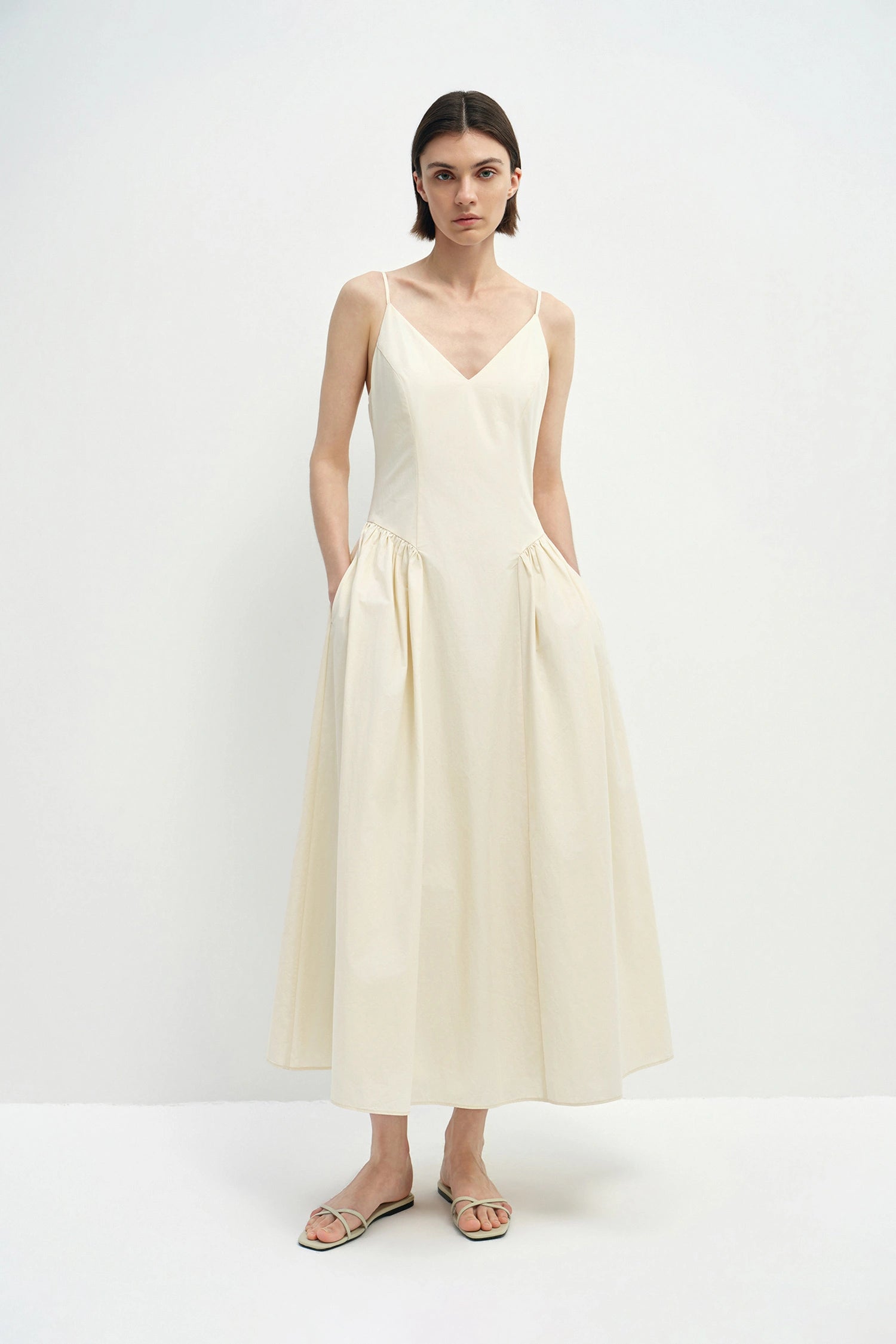 Isola Side Shirred Cami Dress Egret