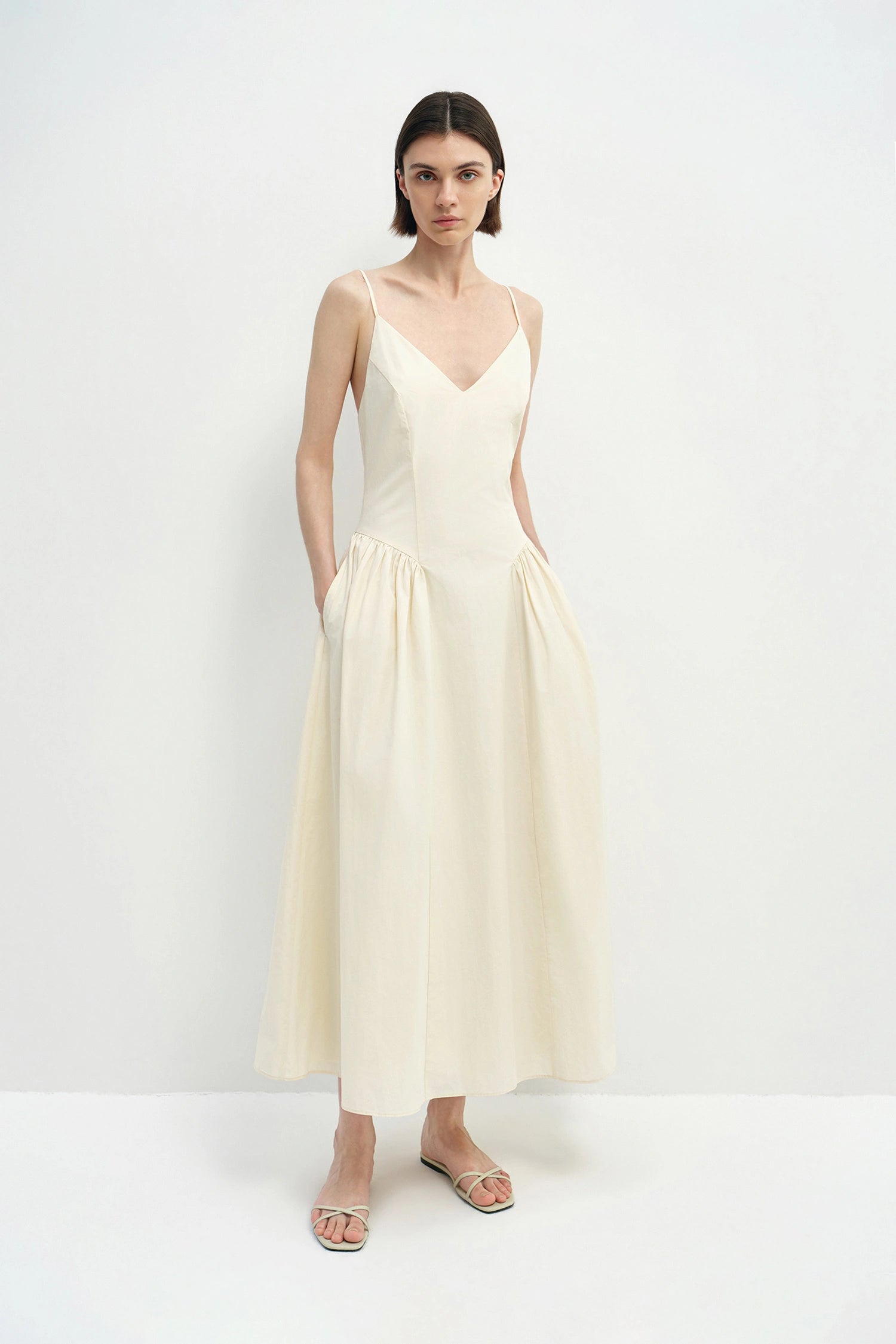 Isola Side Shirred Cami Dress Egret