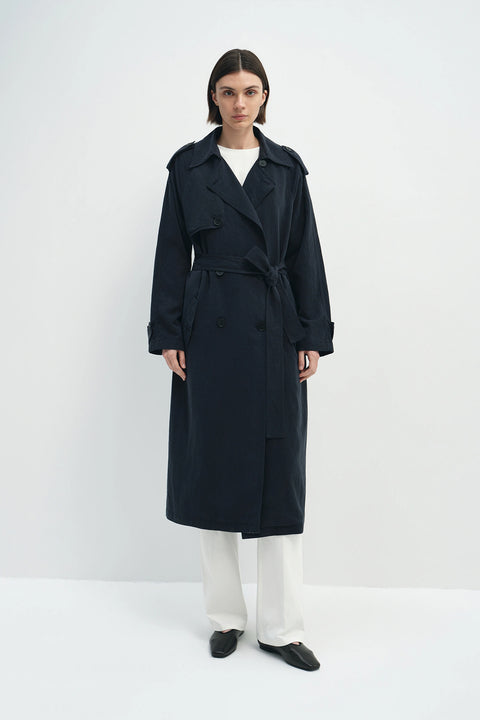 Elva Belted Trench Coat Navy