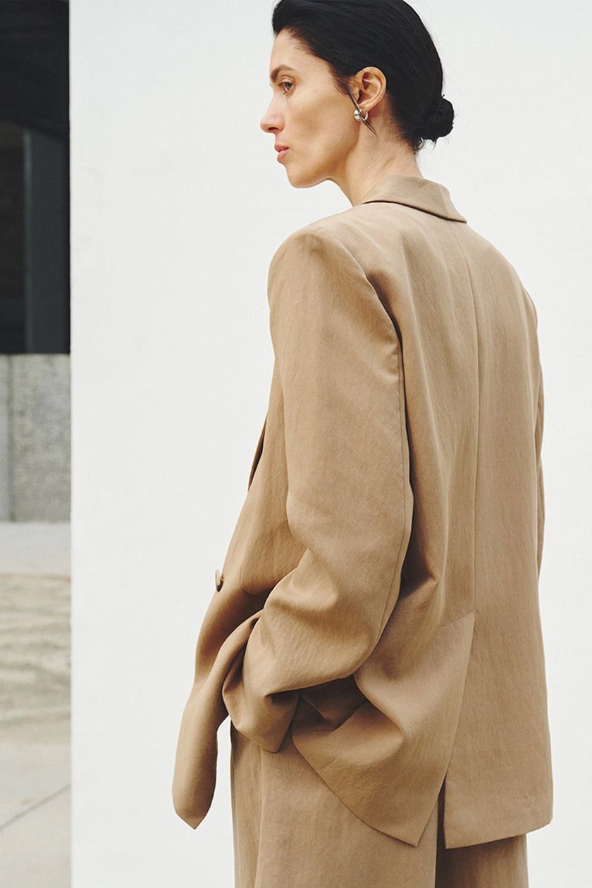 Yana Long Lapel Blazer Khaki