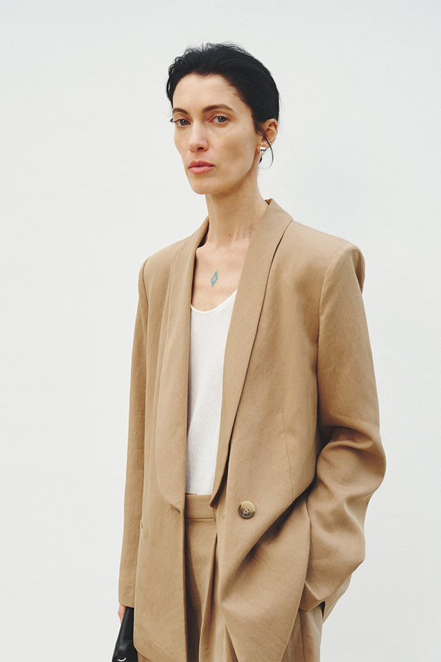 Yana Long Lapel Blazer Khaki