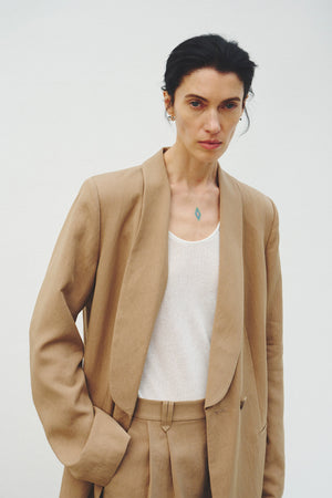 Yana Long Lapel Blazer Khaki