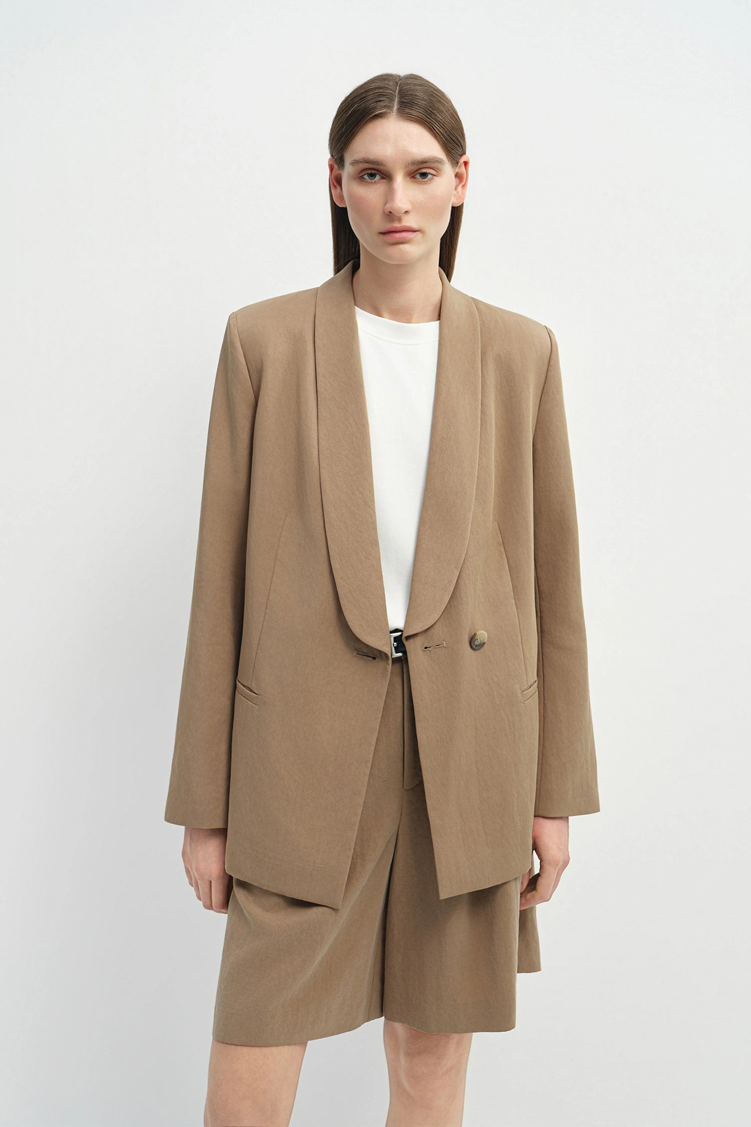 Yana Long Lapel Blazer Khaki