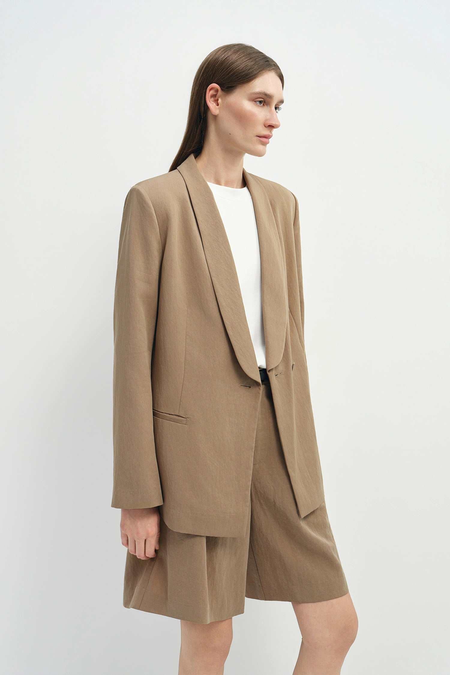 Yana Long Lapel Blazer Khaki