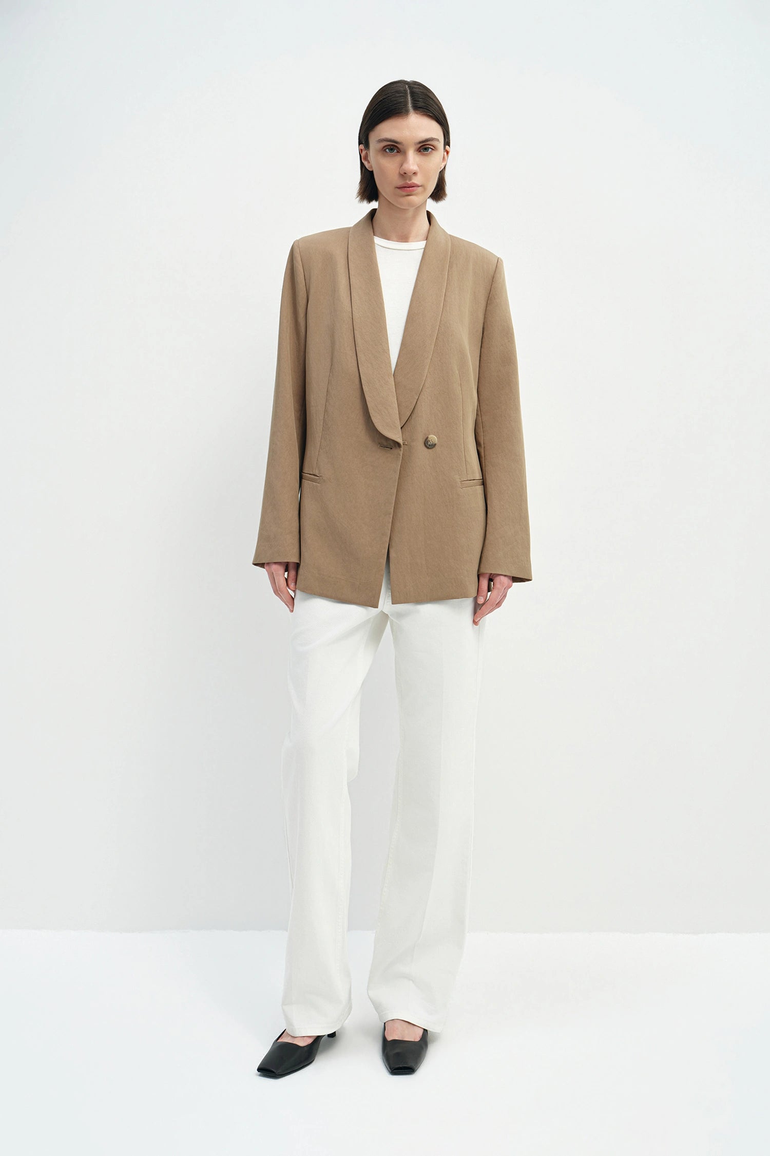Yana Long Lapel Blazer Khaki