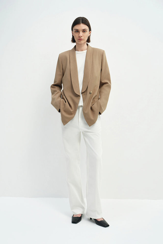 Yana Long Lapel Blazer Khaki