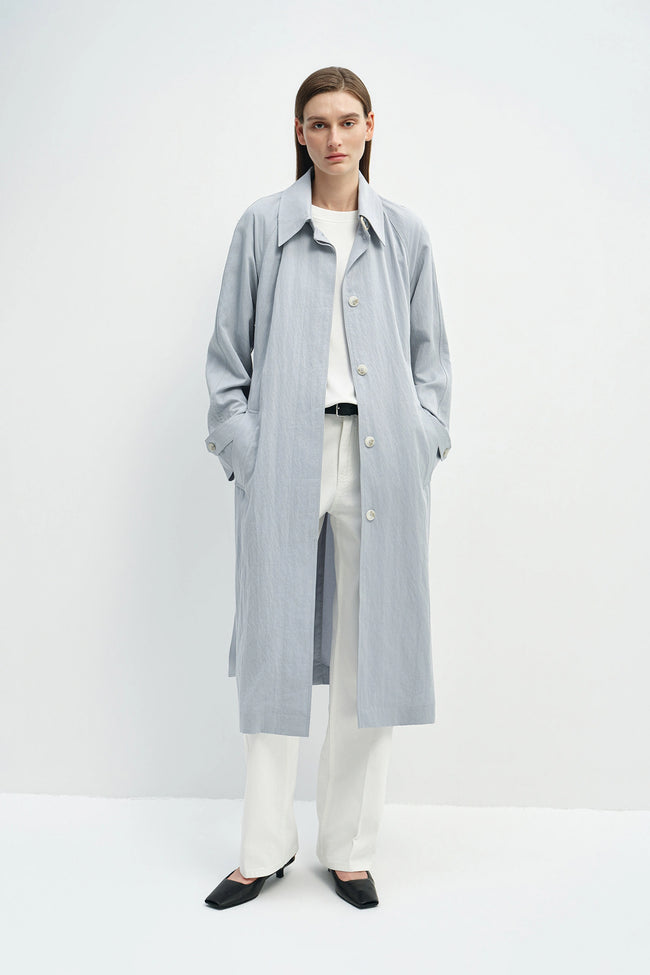 Nivé Belted Trench Coat Ash Blue
