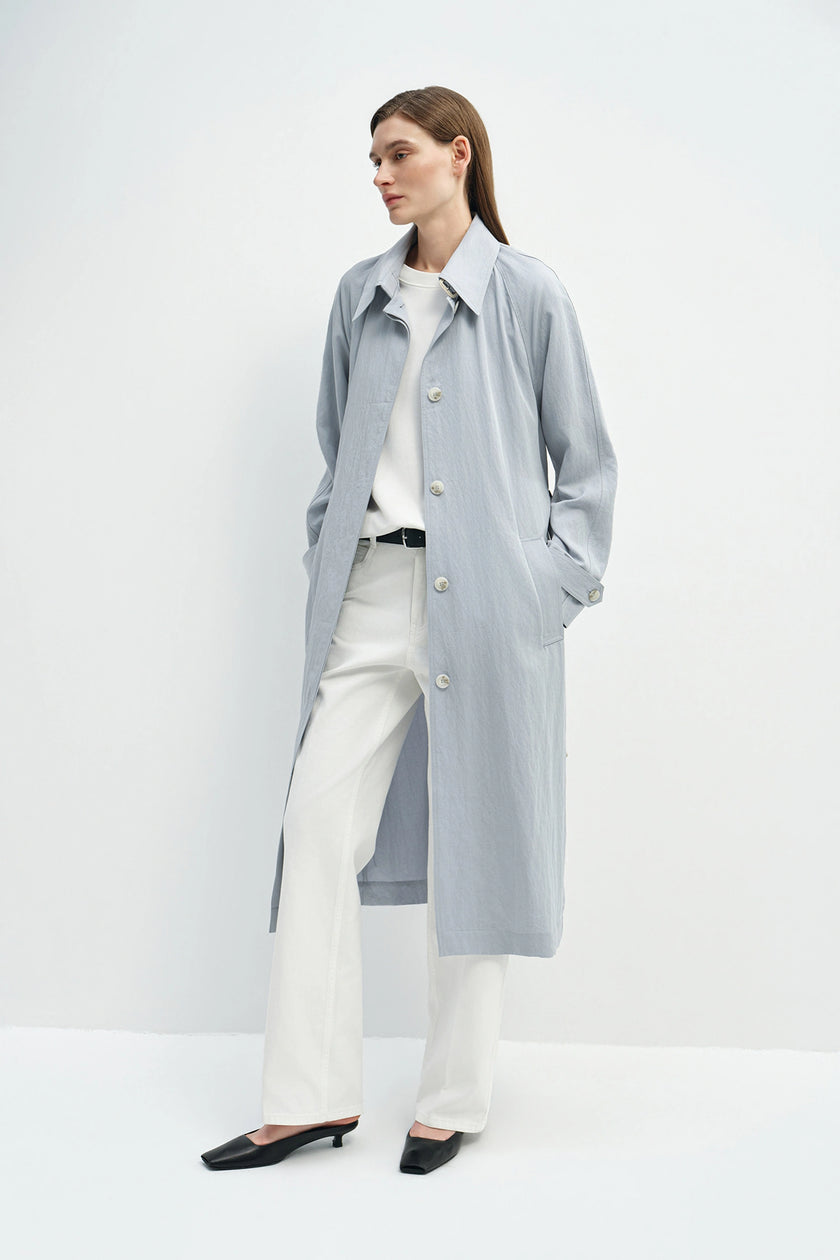 Nivé Belted Trench Coat Ash Blue