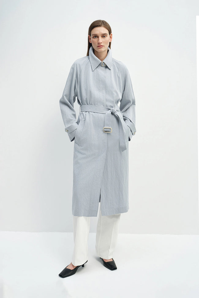 Nivé Belted Trench Coat Ash Blue