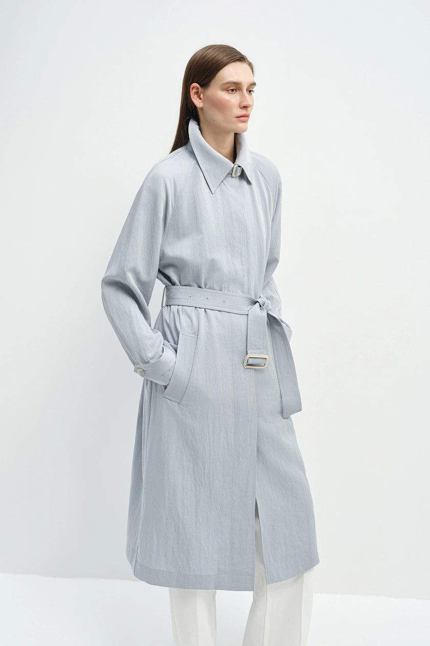 Nivé Belted Trench Coat Ash Blue